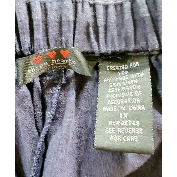 3 Hearts 1X Pants Wide Leg Linen Blend Navy Blue Zip Button Pckts Vintage Crop - Picture 5 of 6